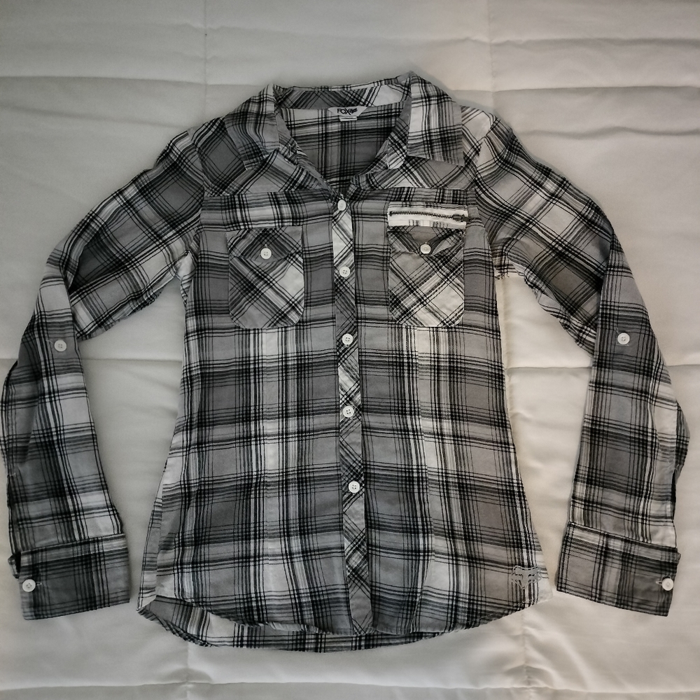 FOX Plaid Flannel Button Up Shirt